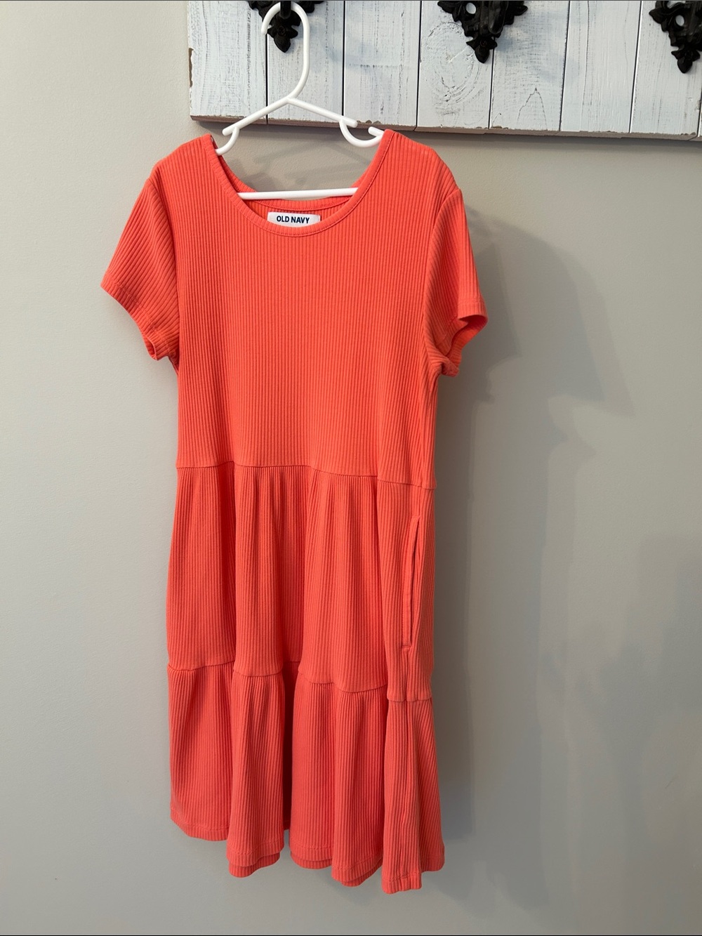 Old Navy Coral Ribbed Tiered Short-Sleeve Dress size 10-12